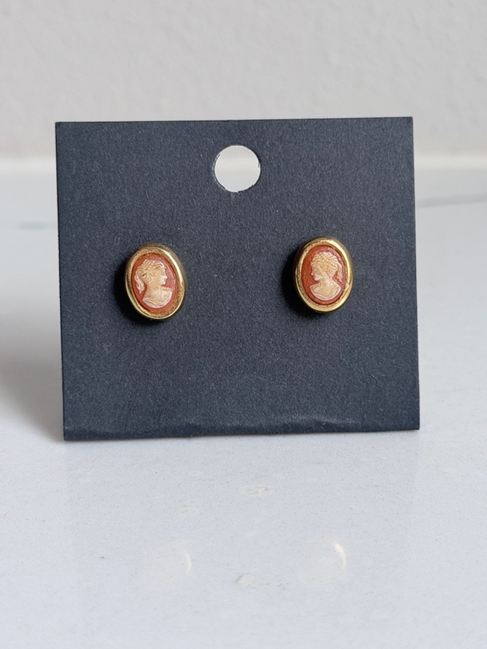 Gold-Tone Pink Cameo Stud Earrings - Classic Women's Jewelry